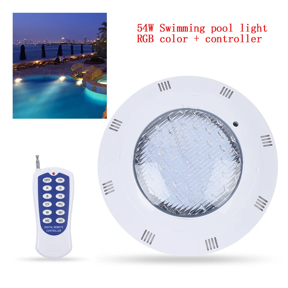 

12V LED Stainless Steel Swimming Pool Light Wall Mounted PPool Light IP68 7-color Remote Control Underwater Light