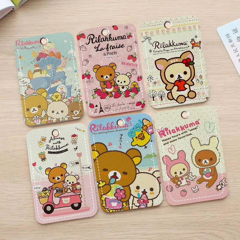 Cute Cartoon Rilakkuma PU Soft Leather Rectangular Key Card Holder Induction Elevator Protection Cover Youth Faion Accory