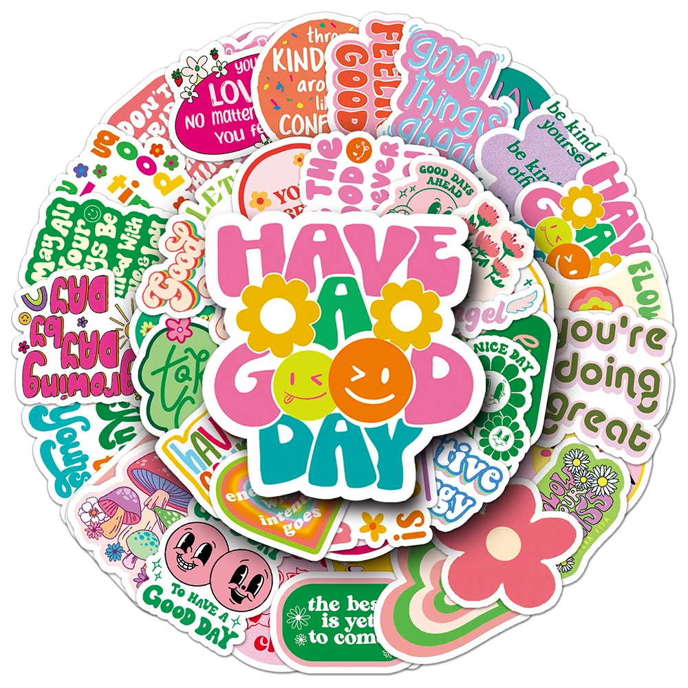 

10/30/50pcs Cute Inspirational Cartoon Stickers Colorful Decals Stationery Laptop Phone Aesthetic Motivational Phrases Sticker