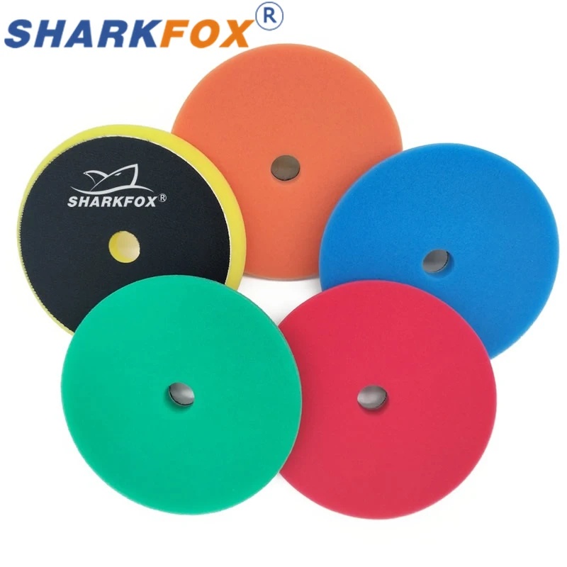 Sharkfox 5Pcs Car Spong Buffing Polishing Pad Flat Polish Pad with Hook&Loop Removes Scratche For Polishing/Waxing