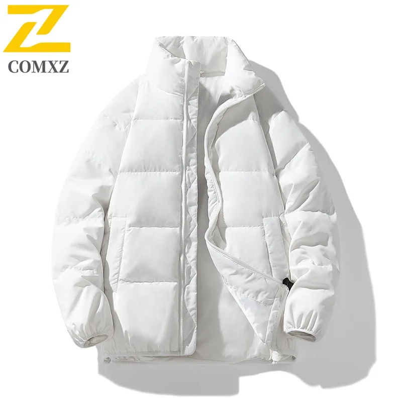 COMXZ 2025 Winter New Puffer Coat Stand Collar Solid Color Outdoor Travel Lightweight Down Jacket White Duck Down Thermal Coat