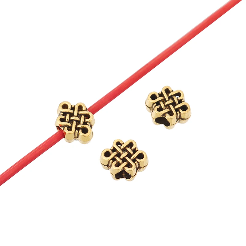 100 Uds. De abalorios espaciadores de nudo chino de Color plateado/dorado para DIY, collar, pulsera, accesorios para hacer joyas