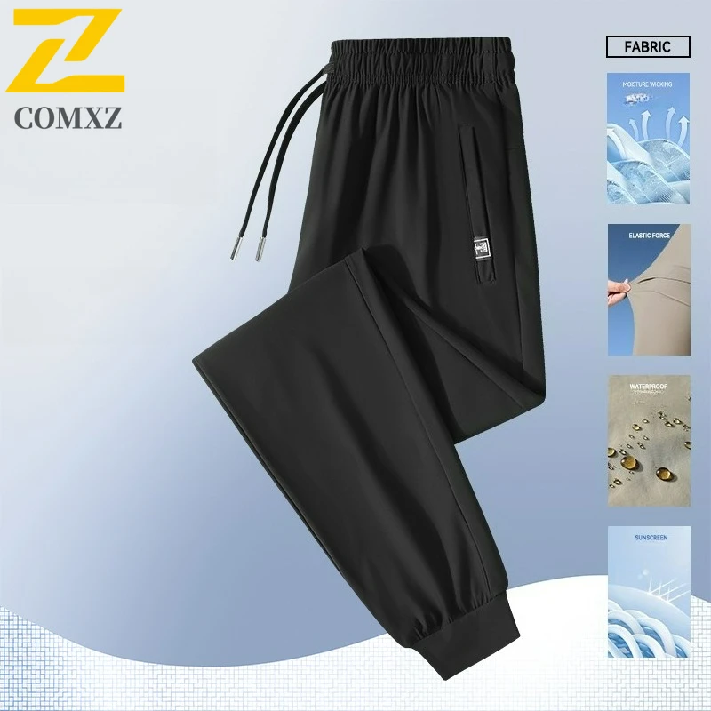 

COMXZ Men Sweatpants Waterproof Camping Riding Ice Silk Pants Man Quick Dry Summer Trekking Climbing Biker Casual Sport Trousers