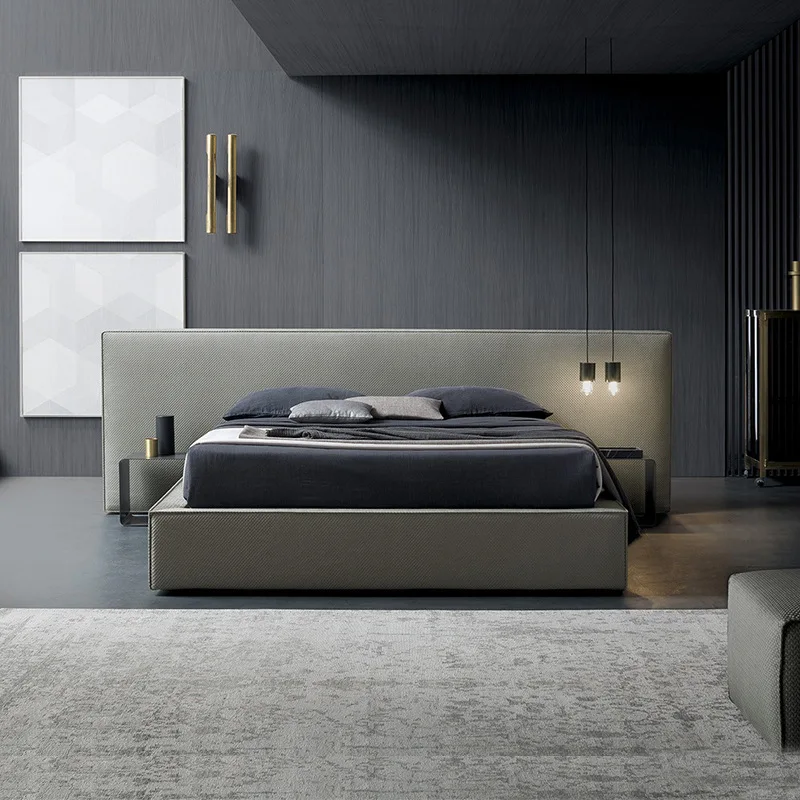 

Cotton and linen Italian light luxury fabric bed bedroom large bed Nordic simple master bedroom double solid wood