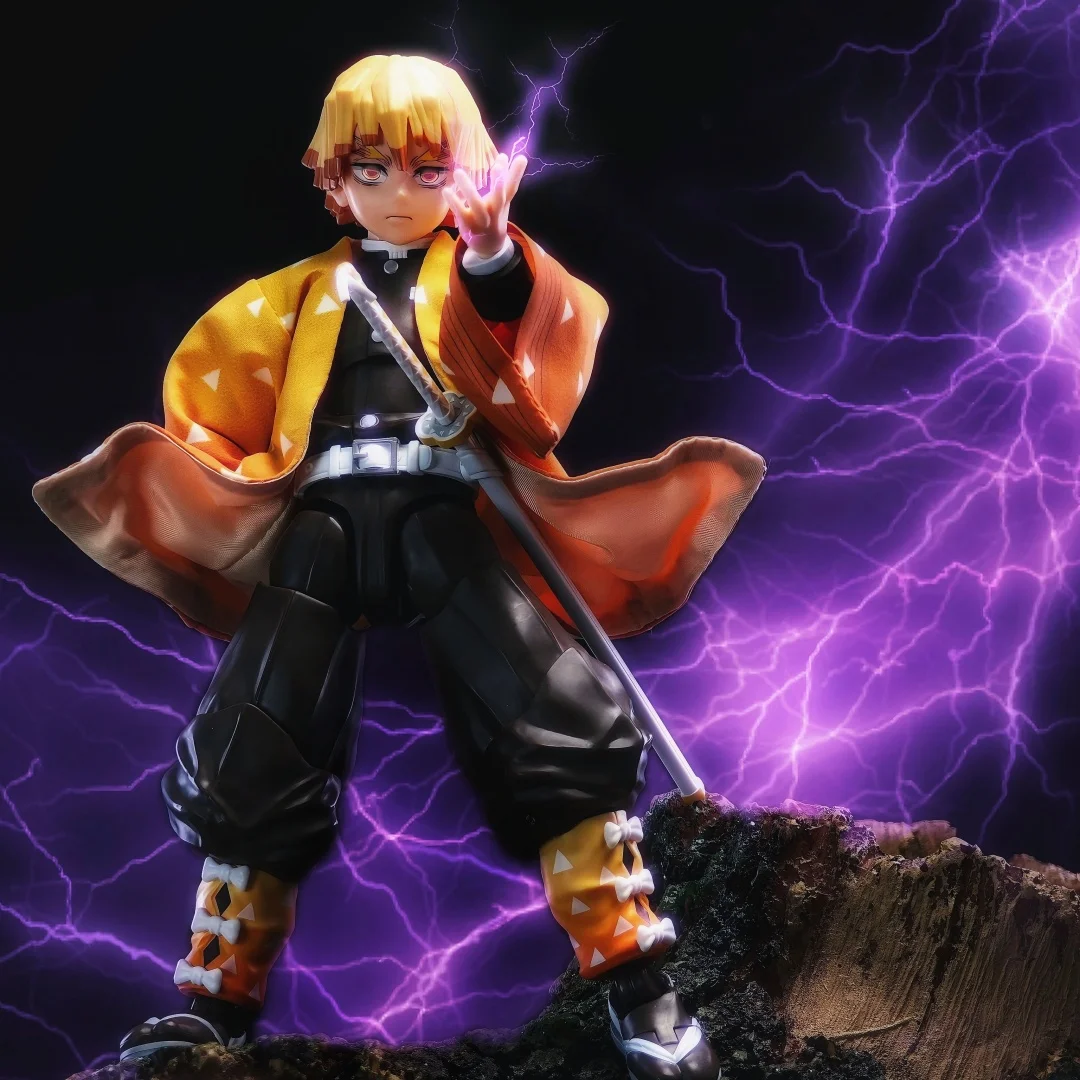 شيطان القاتل Shf أنيمي اليدوية Agatsuma Zenitsu عباءة كيمونو ونسيج الريش المدمج في سلك الحديد مناسبة لعبة 1/12