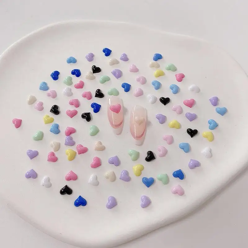 100PCS Minimalist Mini Heart Resin Nail Charms 3D Solid Color Peach Heart Nail Art Decorations for DIY Hairpin Earring Nails