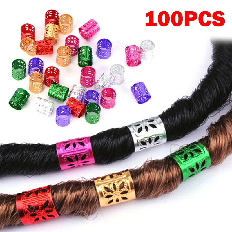 100Pcs Dreadlocks Beads Hair Braid Rings Clips Dread Locks Hair Braiding Metal Cuffs Hair Rings Decoration Accessories Jewelry