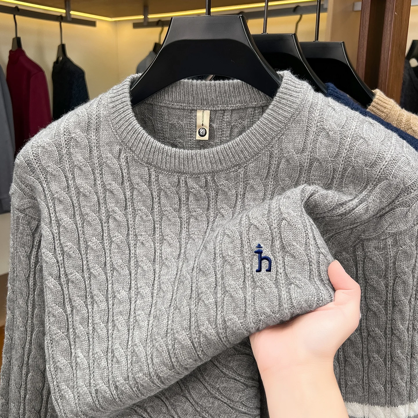 Designer Marken Pullover Männer Winter Neue Trend Streifen Design Boutique Welpen Stickerei Freizeit Komfort Warm Halten Rund Stricken Sweater – Detail 11