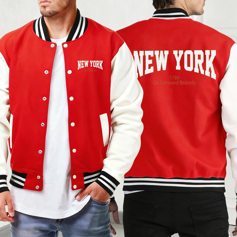 نيويورك الذهاب إلى الأمام شجاع طباعة الشارع الشهير الرجال الخريف الشتاء مريح سترة خمر الأساسية الرجالية لينة زي بيسبول غير رسمي #2
