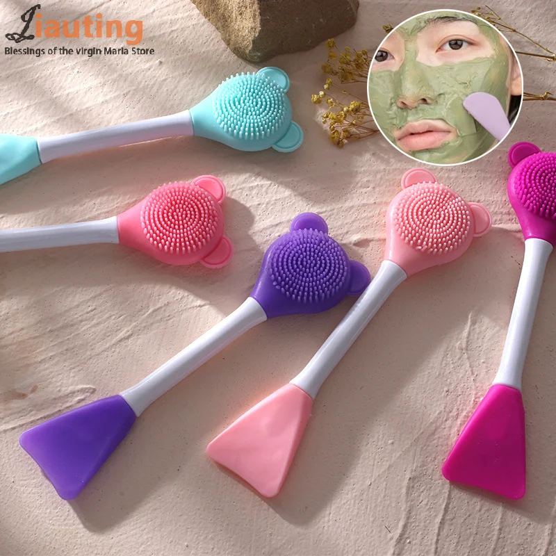 2w1 Silikonowa szczoteczka do oczyszczania twarzy i aplikacji maseczek, szpatułka do głębokiego oczyszczania, złuszczająca, do usuwania zaskórników, pielęgnacji porów i skóry twarzy