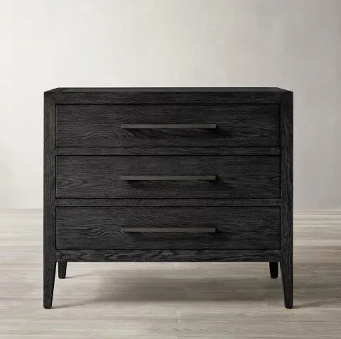 American solid wood bedside table, French retro old carved bedside storage all solid wood bedside table