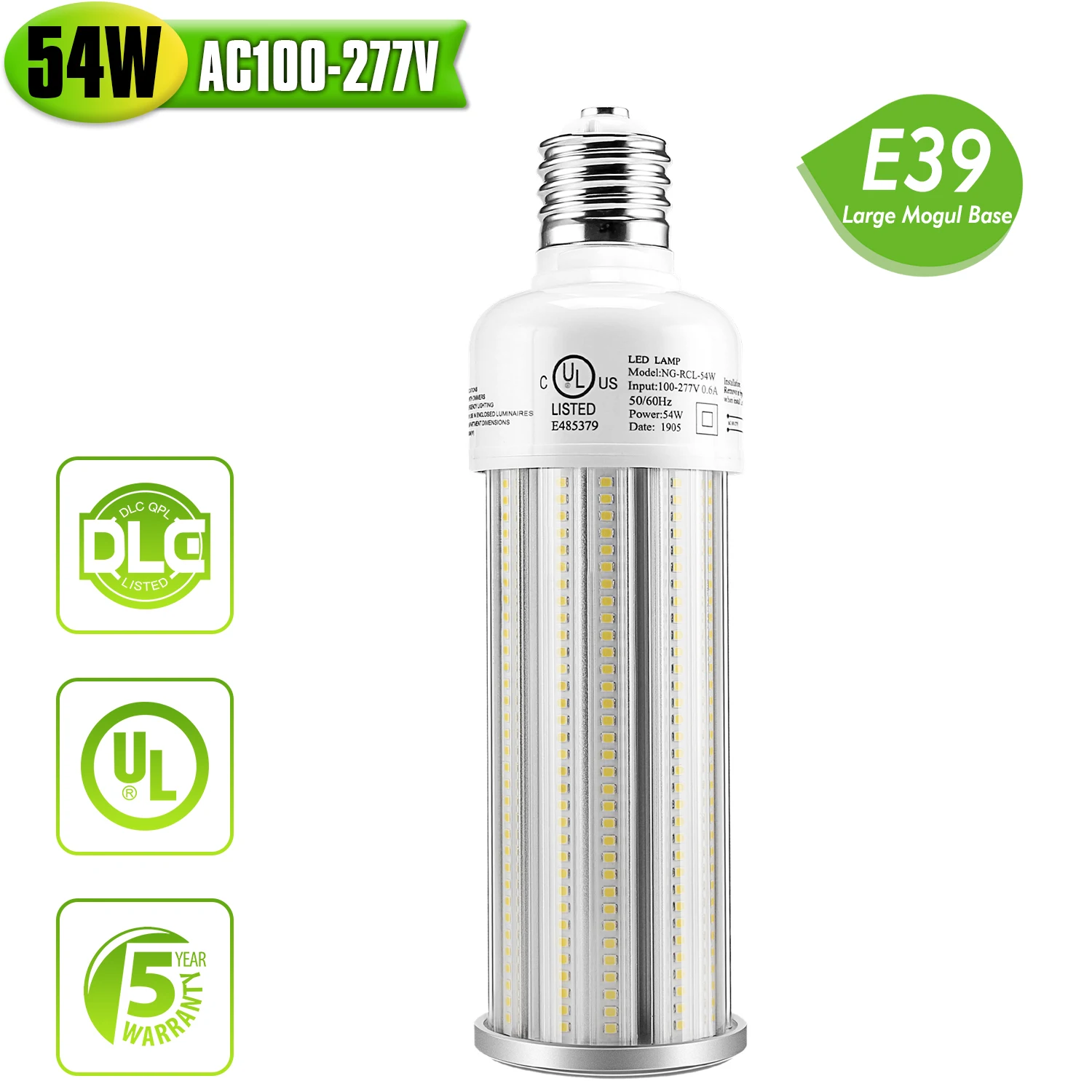 

54W LED Corn Cob Light Bulb 7900 Lumen E39 Mogul Base Replacement Metal Halide HID CFL for Warehouse Workshop