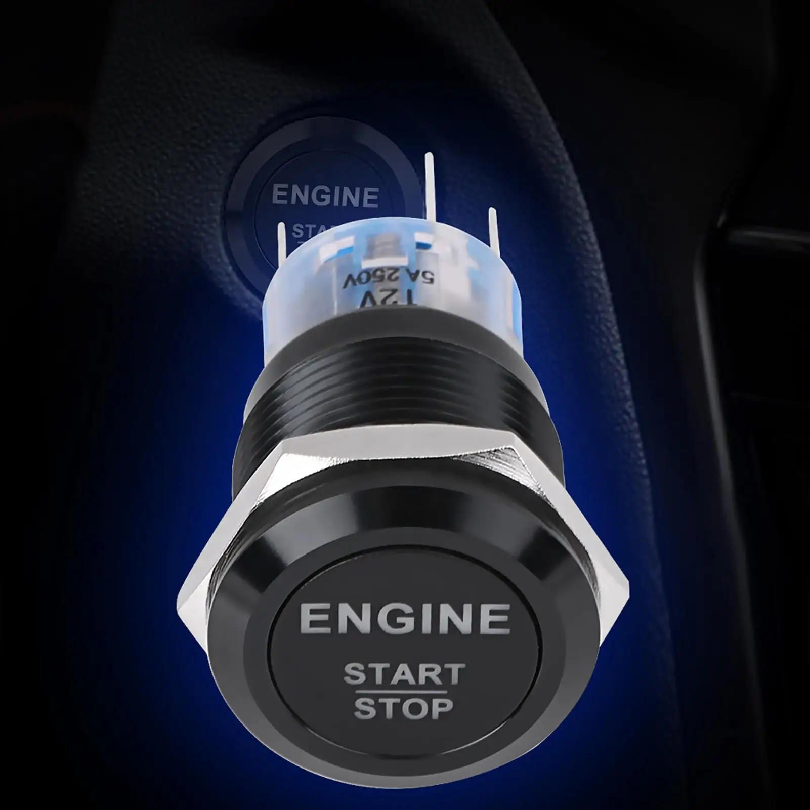 12V Metal Engine Start Stop Switch with Light - Waterproof Car Power Button