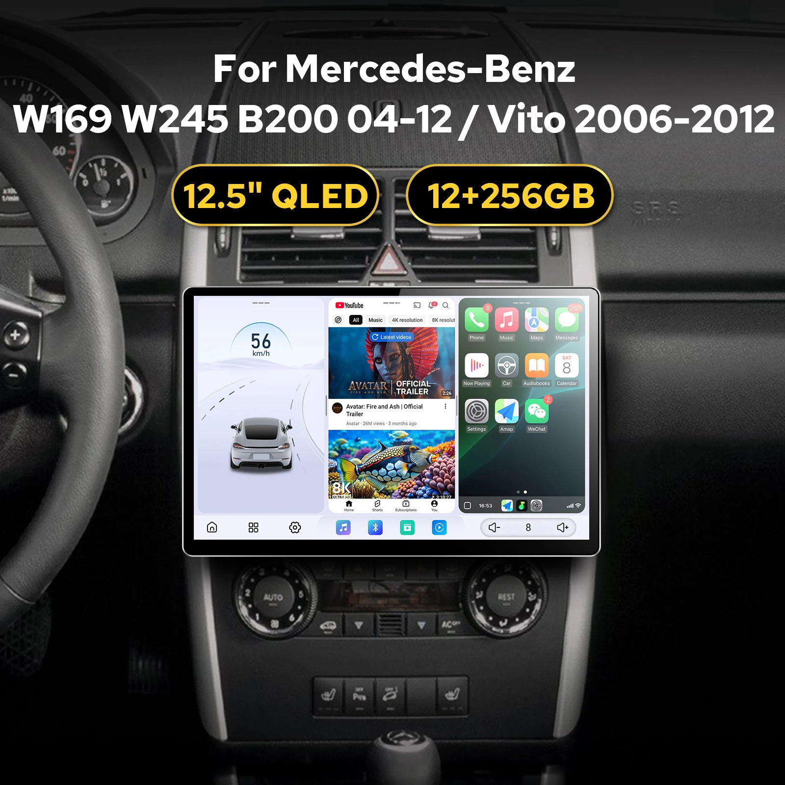 JOYING 12.5 Inch Android Car Stereo for Mercedes-Benz W169 W245 B200 2004-2012 Vito 2006-2012 12GB RAM 256GB ROM Head Unit