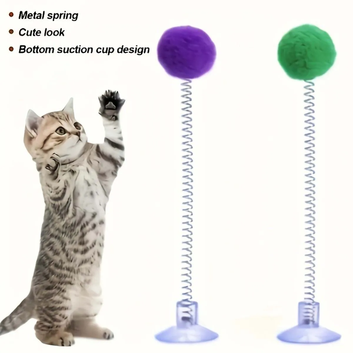 2-piece spring cat toy stick, random colors, interactive cat toy, includes a plush ball, spring rod and suction cup base.