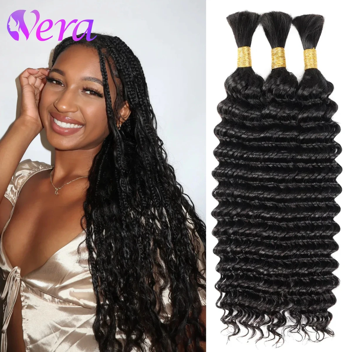 

Hair Bulk Brazilian Remy Human Hair Extension Deep Wave 100% Unprocessed Bulk Human Hair For Braiding Black No Weft Bulk Hair