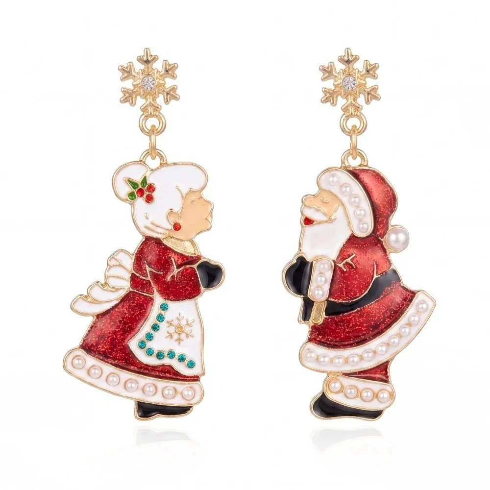 Santa Claus Christmas Earrings Grandpa Elk Christmas Jewelry Enamel Pendant Drop Earrings Santa Claus Dangle Earrings