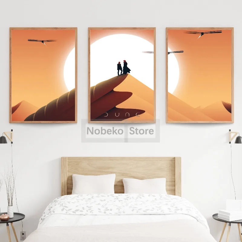 Vintage Dune Poster Set of 3 Framed Wall Arrakis Desert Art Minimal Movie Poster Prints Canvas Painting Pictures Home Room Decor