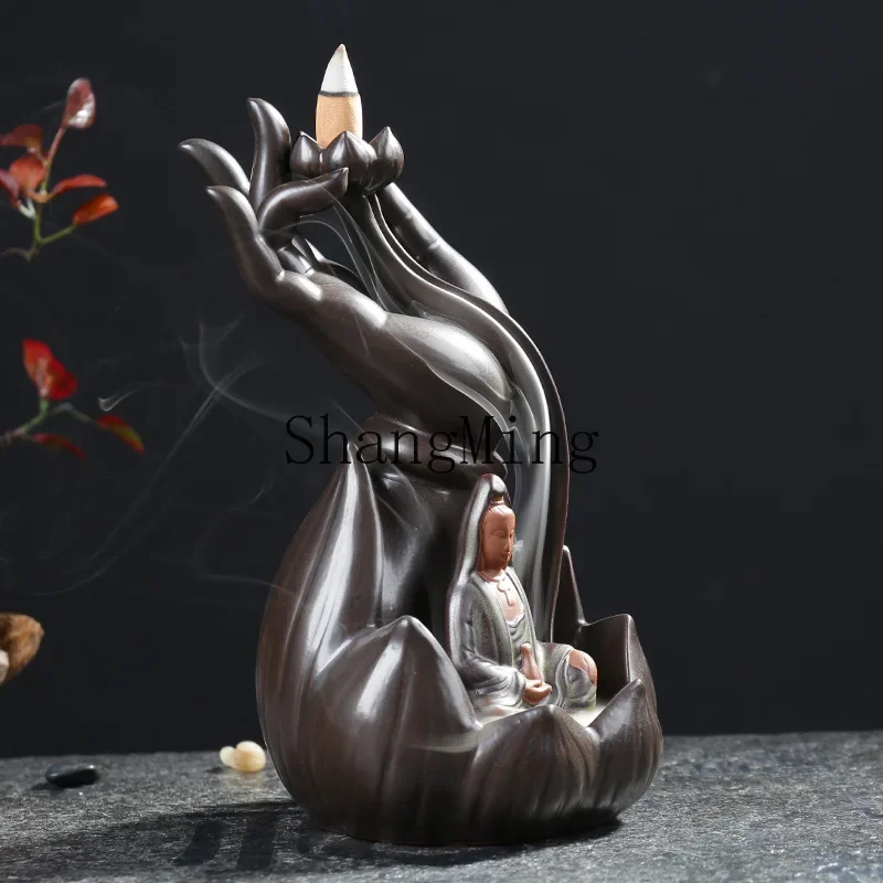 

CL Lotus Bergamot Backflow Incense Burner Creative Ornament Guanyin Rulai Ceramic Aromatherapy Burner Crafts