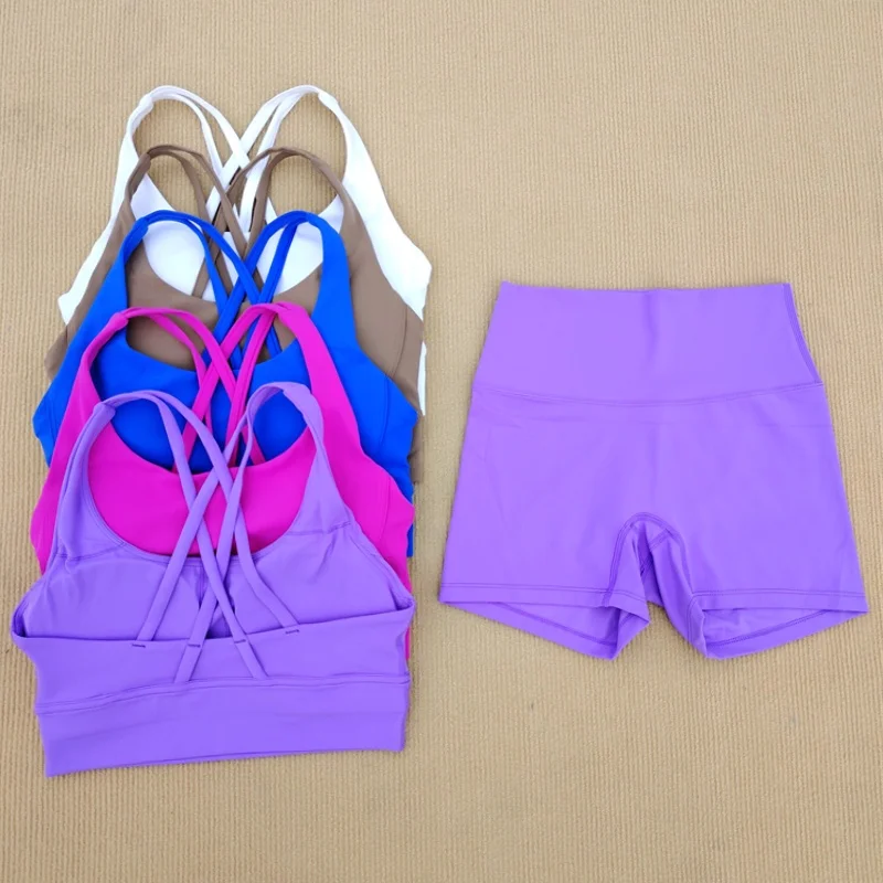 Yoga Roupas Femininas Ginásio Suit 2 Set Shorts Leggings + Sutiã Underwear Suit Correndo Exercício Fitness Wear Elástico Macio Respirável