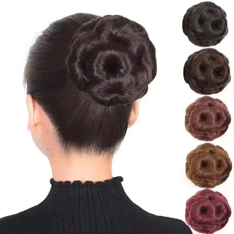 

Buns Hair Pieces Fake Hair Bun Extension Nine Flowers Bride Synthetic Fiber Hair Chignon Tress Claw In Pony Tail Bun For Women