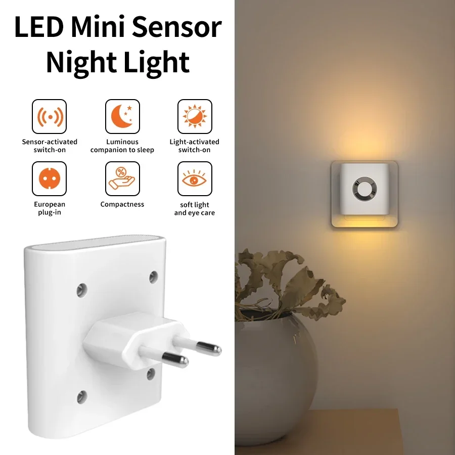 EU LED Night Light with Socket Motion Sensor Warm White Ambient Wall Lamp for Bedroom Staircase Toilet Corridor Bathroom Use