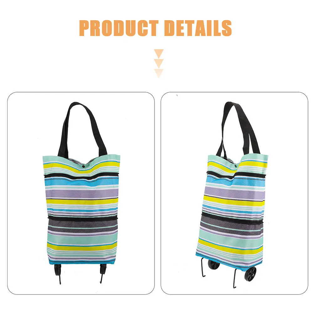 

2Pcs Foldable Shopping Trolley Tote Bag with Wheels Lightweight Portable Grocery Cart for Effortless Transportation