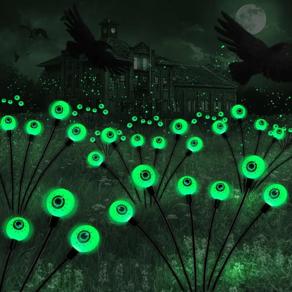 Halloween Decorations Outdoor Solar Scary Eyeball Lights,2PCS 12LED Swaying Firefly Path Lights,for Yard/Garden/Lawn/Party Decor