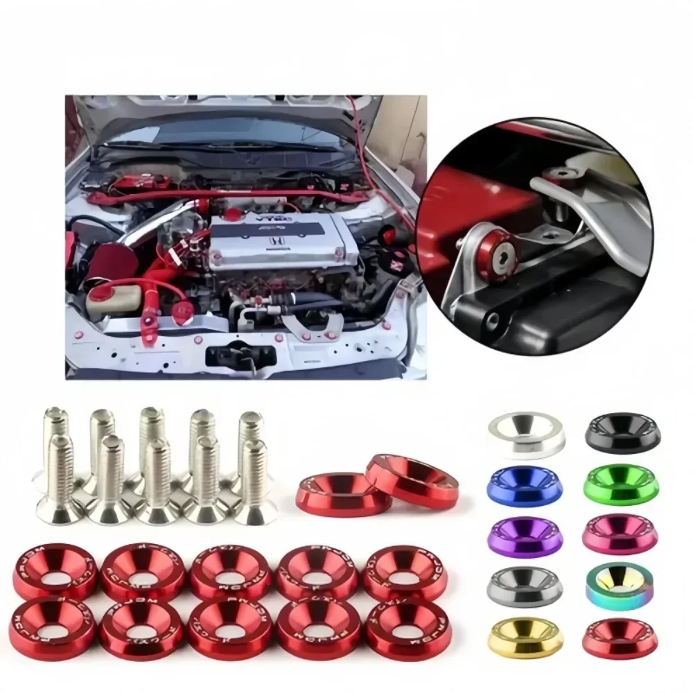 10set Alloy M6 Gasket Screw Suitable for Mudguard Gasket Engine Front Rear Bumper Decoration Car Modification Hexagonal Fastener