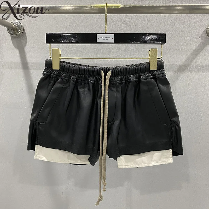

2026 Dark Style Pu Shorts Goddess Comfy Basics Leather Four-corner Flap Pocket Casual Short Pants New Autumn Winter
