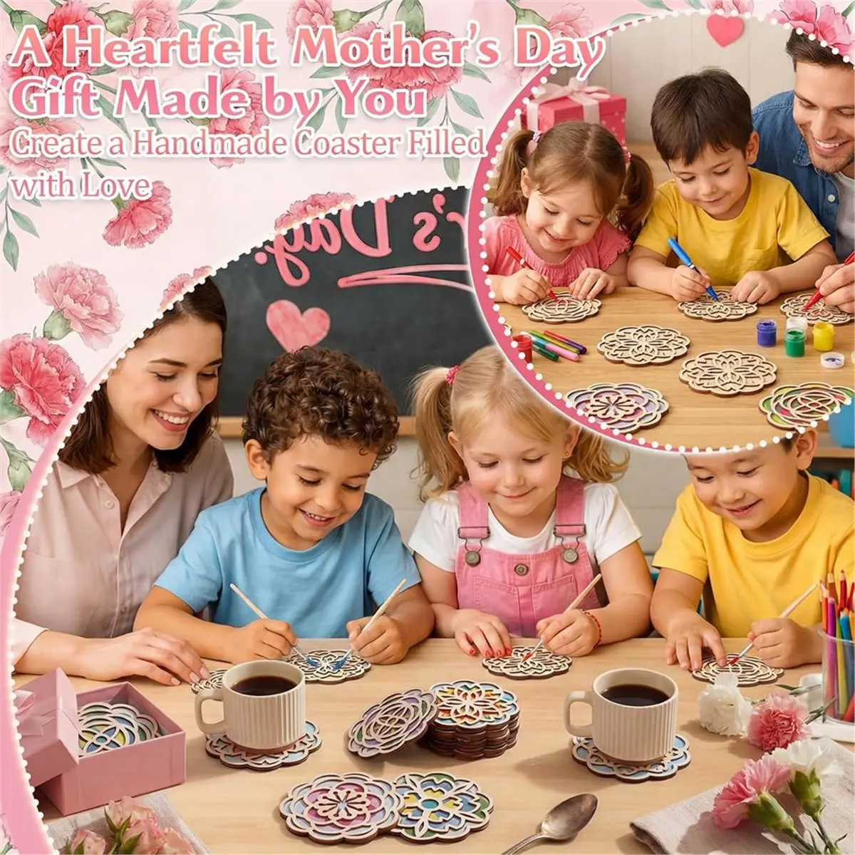 12 Pcs Unfinished Wood Coasters Crafts DIY Coloring Set Gifts From Kids for Mom Table Décor