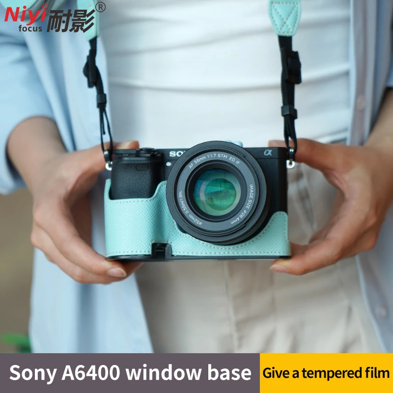 Сумка для камеры, кожаный получехол для камеры Sony ZVE10 A6400, защита корпуса камеры, отверстие для аккумулятора с закаленной пленкой, устойчивый к царапинам