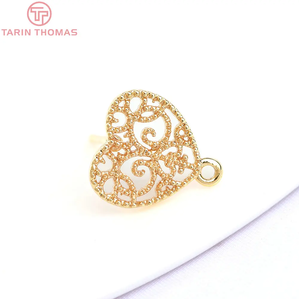 (6369) 10PCS 10.5x11.5MM 24K Gold Color Brass Heart Stud Earring Diy Jewelry Making Findings Jewelry Accessories Wholesale