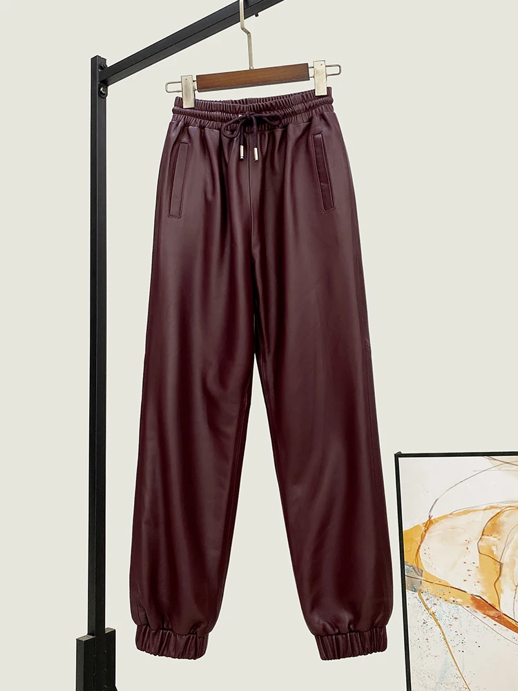 Winter New High Quality Genuine Real Leather Pants Women's Loose Cropped Versatile Sheepskin Casual Fashion