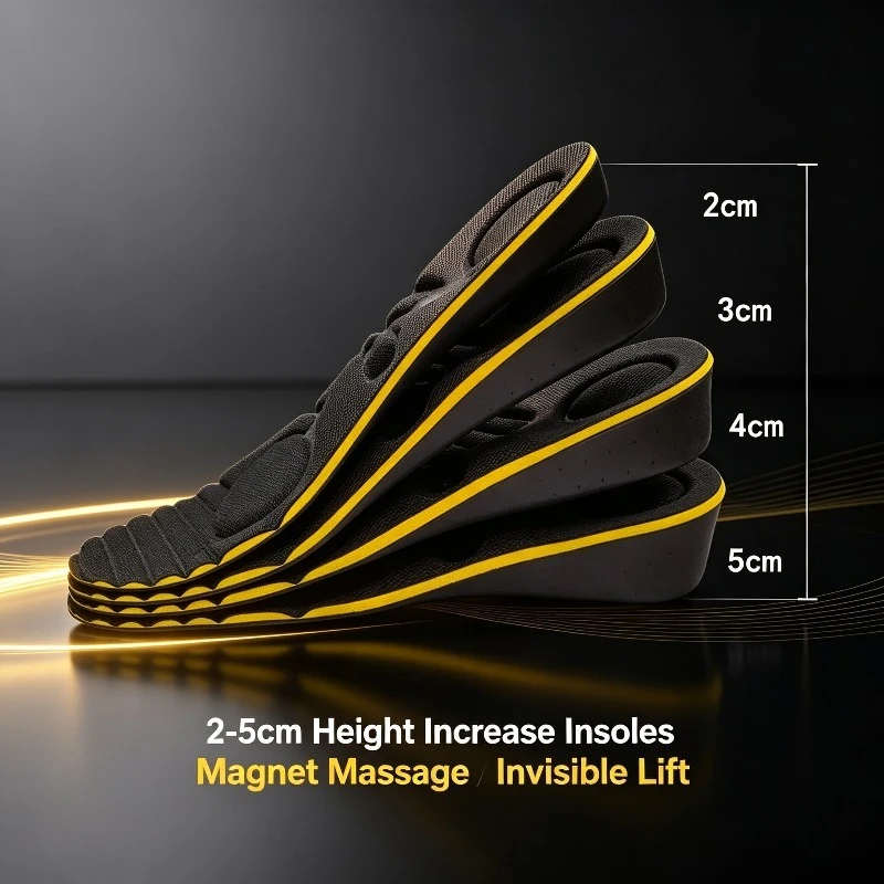 2-5cm Magnetic Height Increase Insoles Invisible Massage Heel Lift Cushions Soft Taller Shoe Pads Men Women