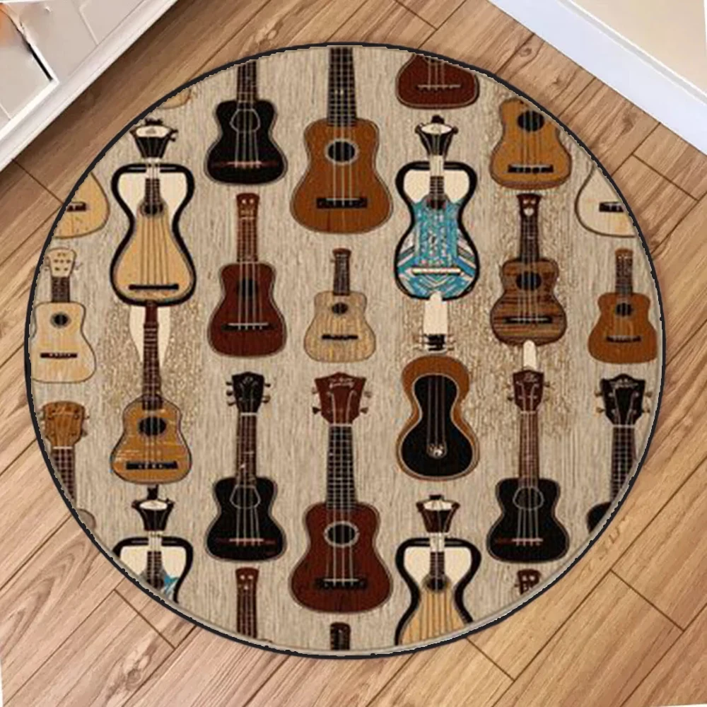 Colorful Musical Instruments Round Rug – Soft Non-Slip Artistic Carpet with Diverse Instrument Motifs for Music Lovers