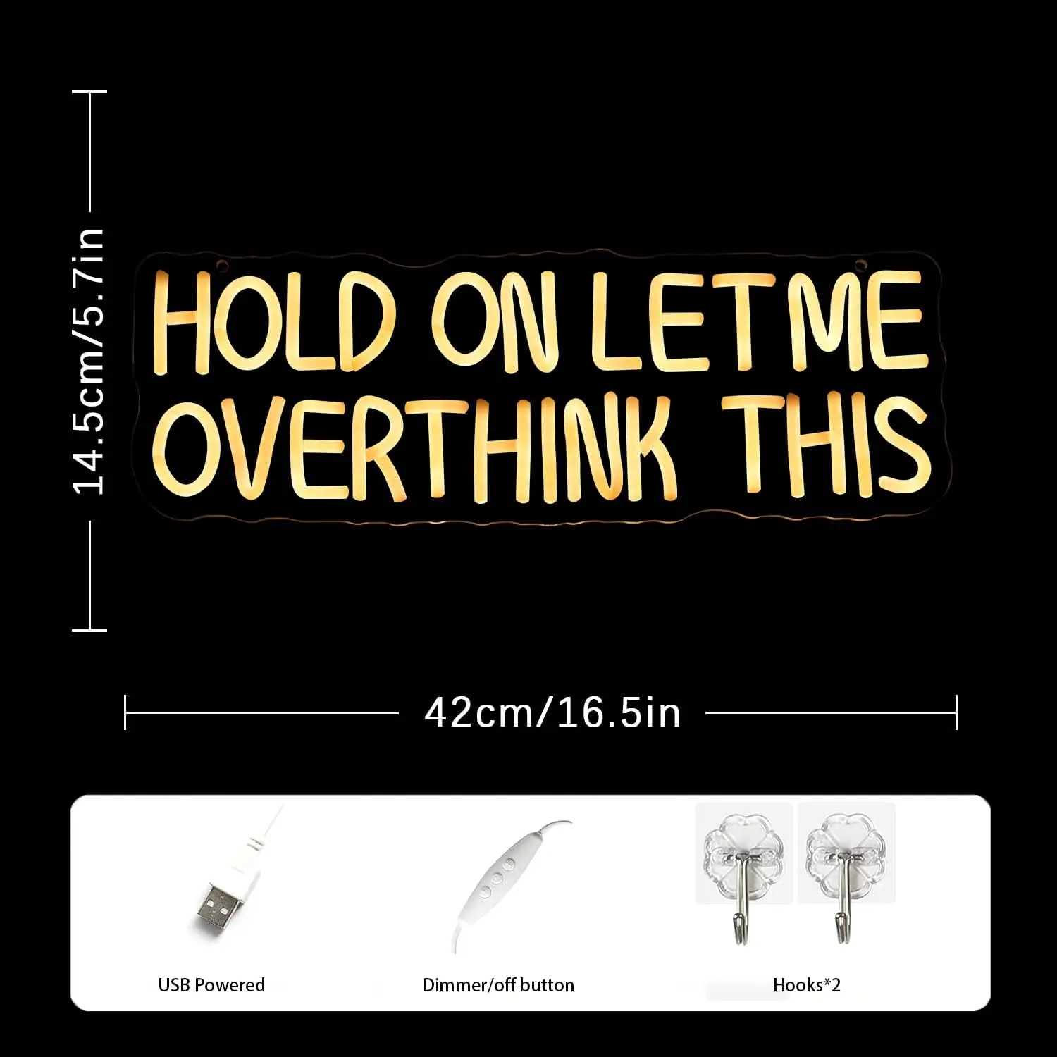 Hold On Let Me Overthink This LED Neon Sign Funny Warm White Letter Dimmable for Bedroom Bar Classroom Party Library Wall Decor