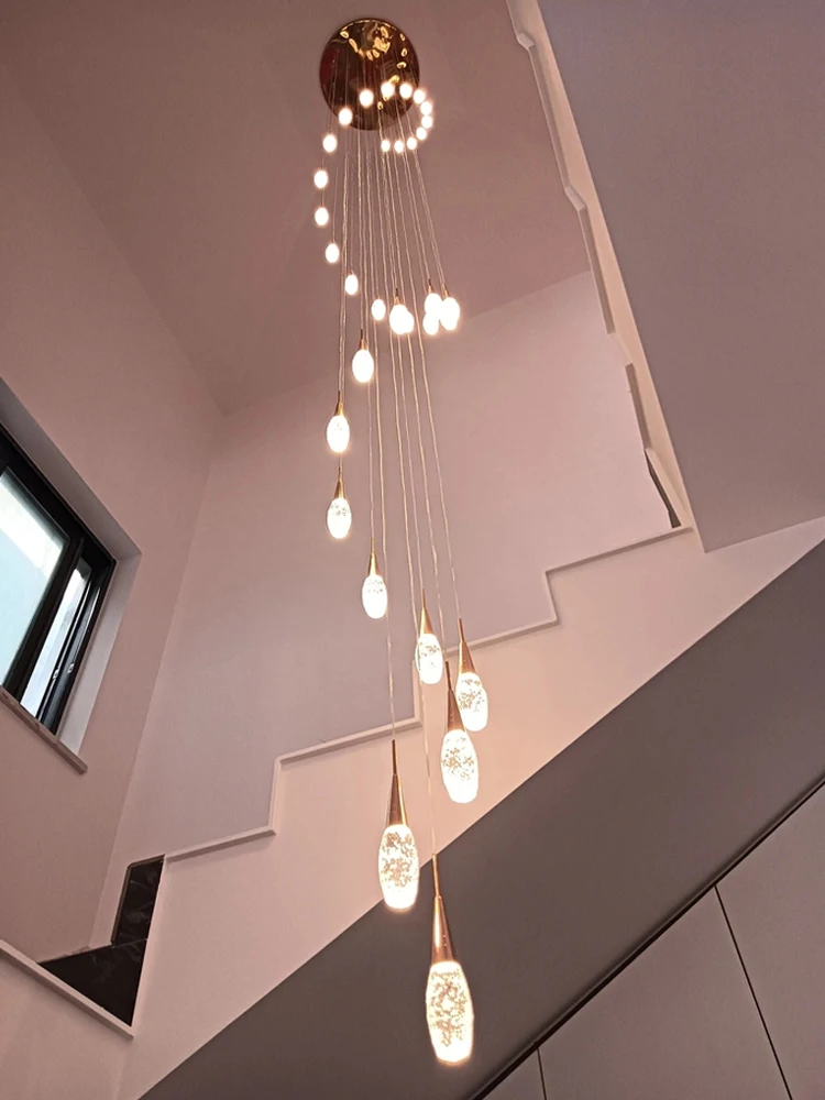 

Nordic Modern Style LED Crystal Chandelier Villa Hanging Staircase Pendant Suitable For Living Room Bedroom Kitchen Pendent Lamp