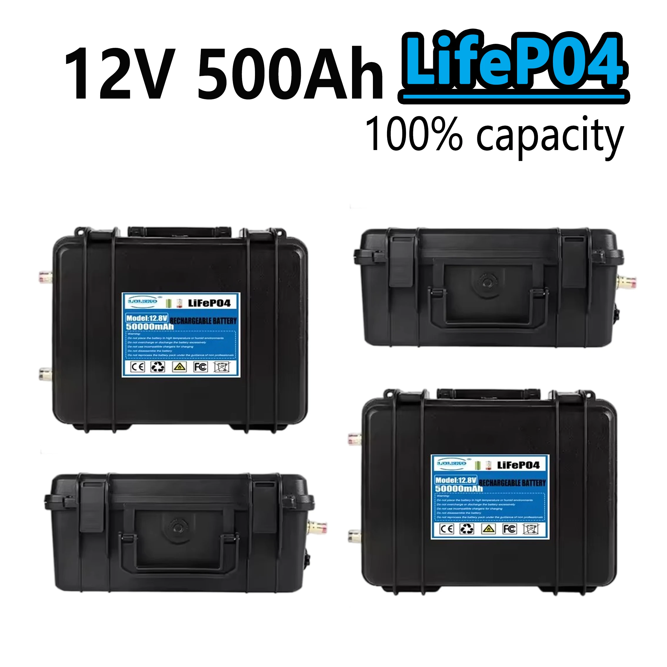 Nouvelle batterie étanche au lithium fer phosphate Lifepo4 12V 500Ah adaptée à l'onduleur de stockage d'énergie solaire chariot de golf marin RV