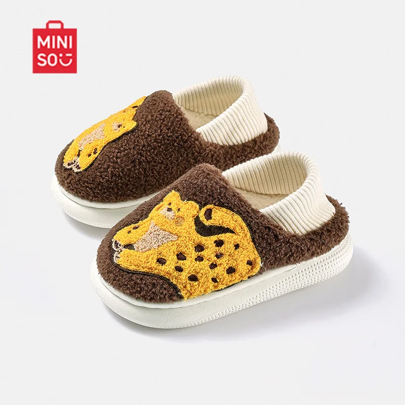 MINISO ليوبارد الأطفال الخريف والشتاء المنزل داخلي الفتيات طفل الفتيان النعال القطنية أحذية قطنية للأطفال #5