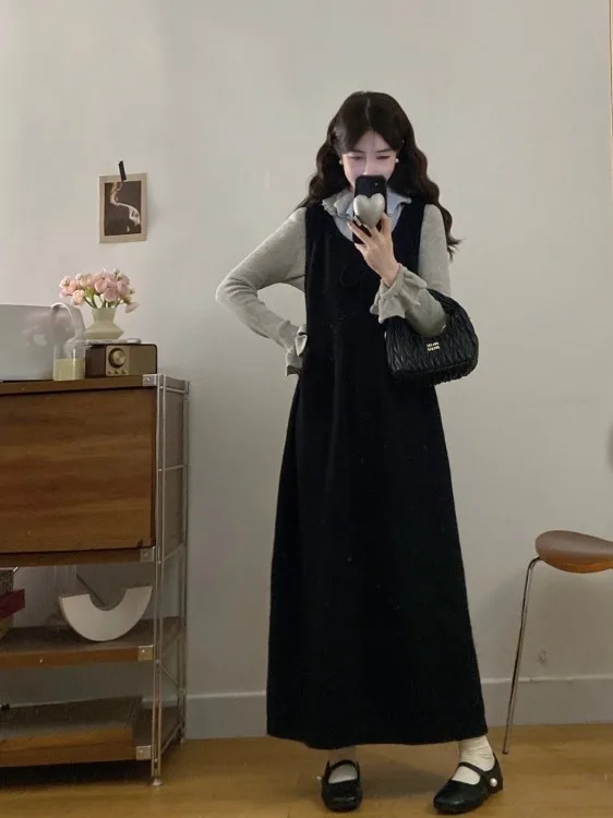 

Sweet Sle Knitted Sweater Vest Skirt Women's Autumn Winter New Waist Cinched A-Line Long Skirt Large Size Faion Commute