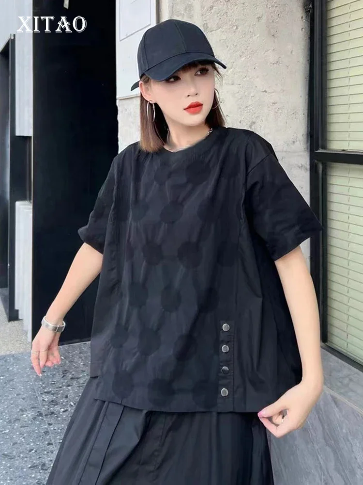 

XITAO Irregular Dot Casual T-shirts Trend Street Wind Women 2024 Summer New Arrival Fashion Simplicity O-neck T-shirts DMJ1676