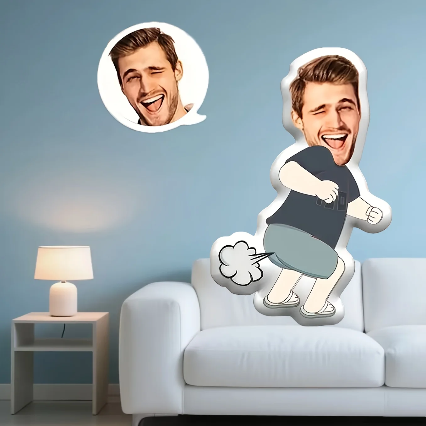 A Custom Mini Flying Man Farting Novelty Pillow, Personalized Photo Cushion, [Unique Gift] Custom-Made Quirky Plush Pillow Cushi