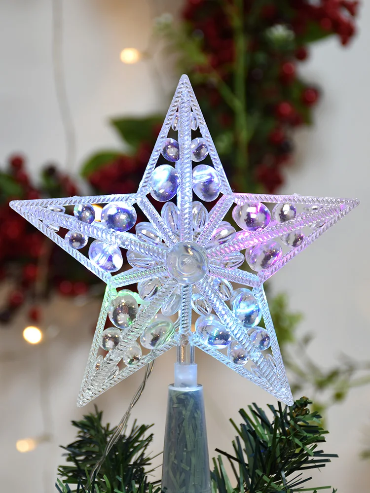 Top decoration of Christmas tree with five pointed stars, acrylic decoration