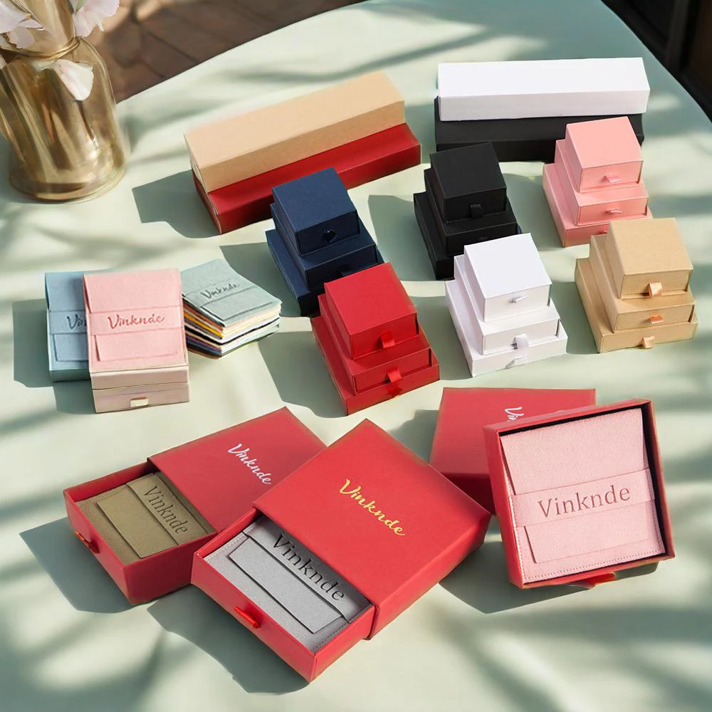 

Gifts Box Paper Drawer Jewelry Boxes with Storage Bag Portable Ring Earrings Necklace Display Case Custom Logo Dust-proof Case