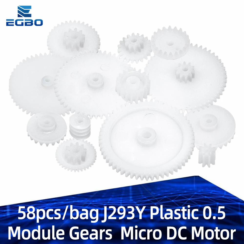 58 Teile/beutel J293Y Kunststoff 0,5 Modul Getriebe Weiß Micro DC Motor Spielzeug Getriebe DIY Kombination Teile