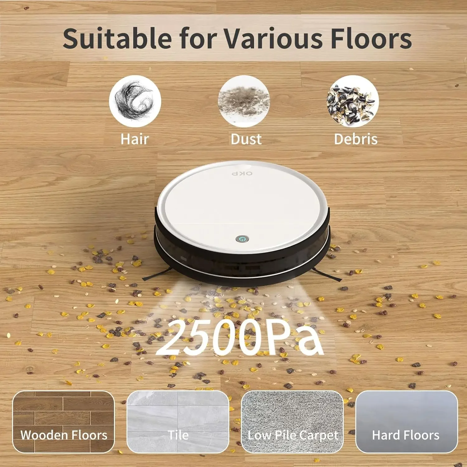 Vacuum Cleaner 2500Pa, 120 Min Runtime, Robotic Vacuum Cleaner with Schedule, WiFi/App/Alexa, Self-Charging