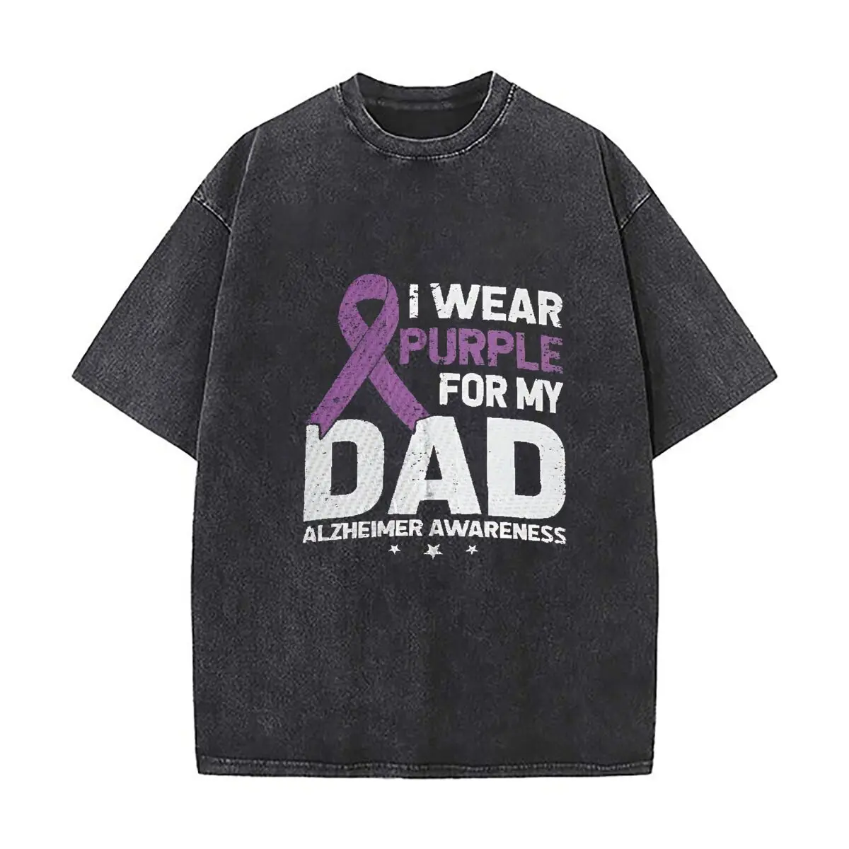 Alzheimer Dad” - Awareness Art, Purple Ribbon Men's Summer T-shirt Cotton Vintage Washed T-Shirts
