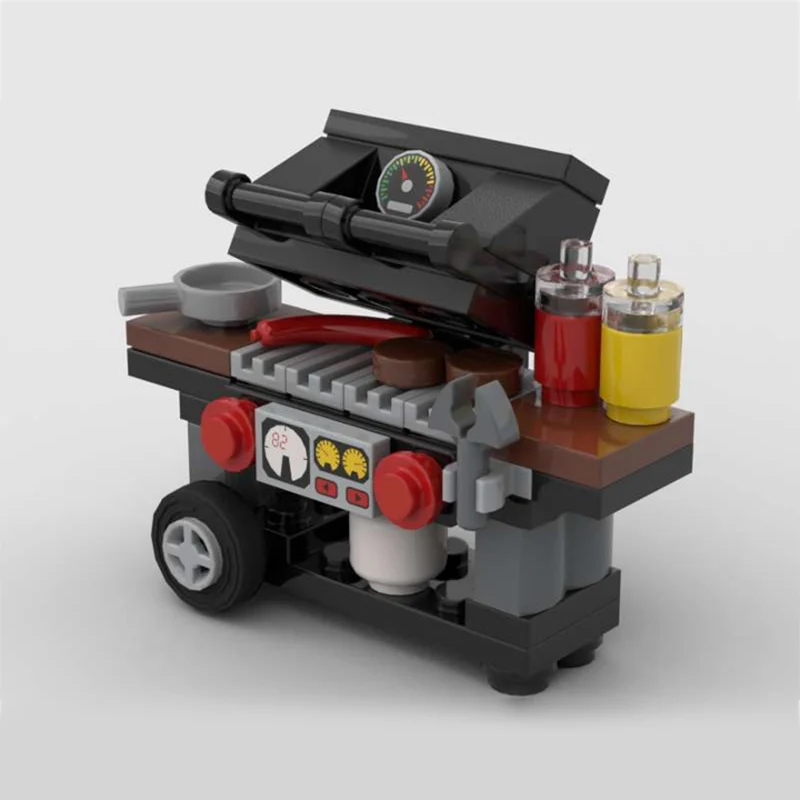 QWERT City Street View Model MOC Building Bricks Movable Outdoor BBQ Grill Cart Modular Technology Gifts Assemble Children Toy