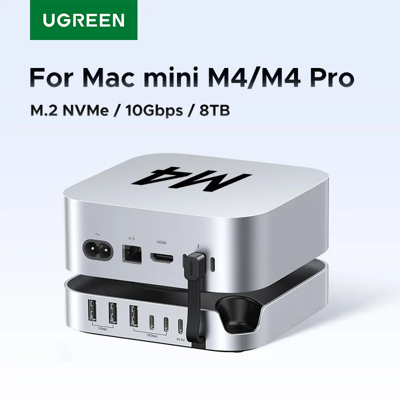 UGREEN USB HUB Docking Station for Mac Mini M4 M4 Pro M.2 NVMe SSD 8TB Max 10Gbps USB-A&C Ports SD&TF 170MB/s USB Customization